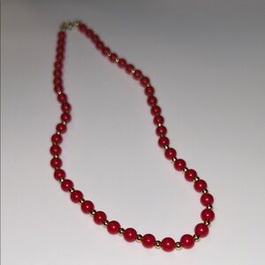 Red Beads with Gold Tone‎ Spacers 16 Inch Necklace Vintage